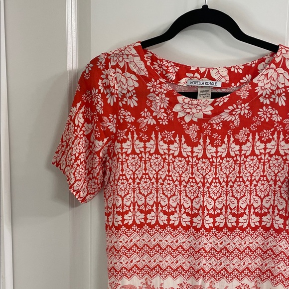 Novella Royale Red and White Floral Short Sleeve Dress - Picture 3 of 5